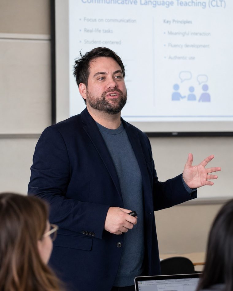 Francisco Barrales Gómez, fundador de MrEnglish.cl, haciendo clase
